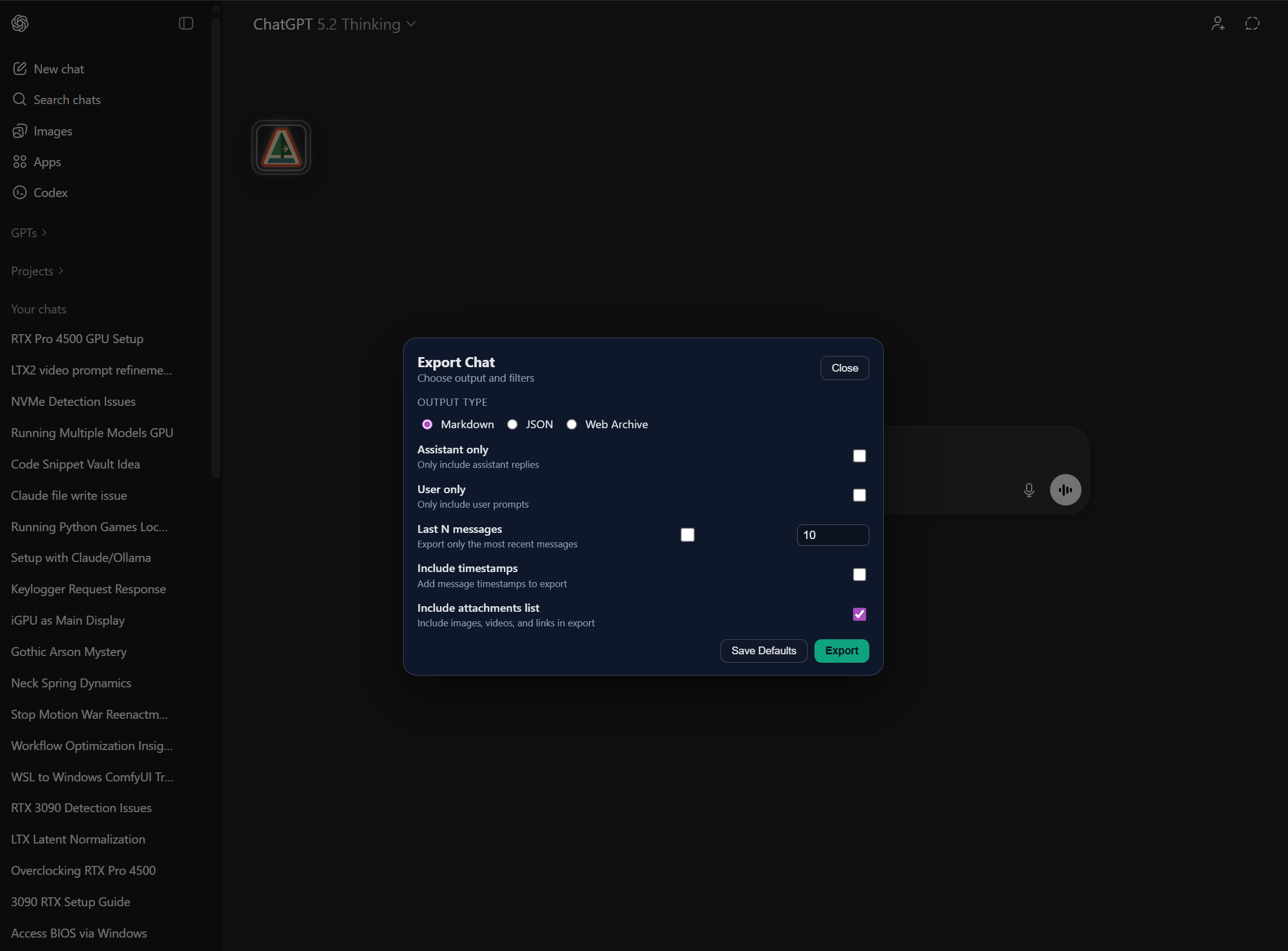 Chat export preview